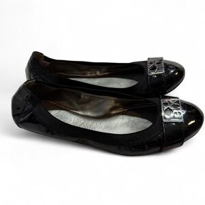 Coach Dora Patent Leather Ballet Flats with silver logo buckle detail
